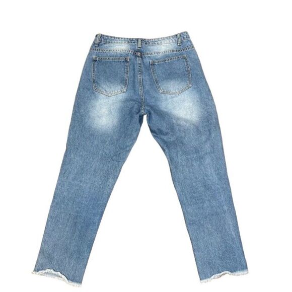 MOMOKROM Women's Distressed Frayed Cropped Jeans Medium Wash Size 8 - Picture 6 of 9